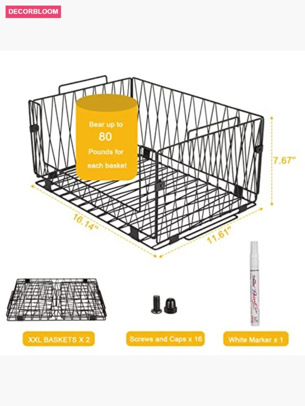 2 Pack Stackable Wire Storage Baskets for Kitchen Cabinet Pantry Organization